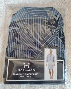 Haigman Mens Pure Cotton Long Sleeve Nightshirt Medium Navy Brand New In Pack - Picture 1 of 7