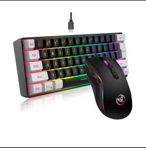 New 61keys Wired White Black Keyboard RGB Gaming Mouse Office Kit Backlight - Picture 1 of 4