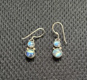Vintage 925 Sterling Silver Labradorite Drop Earrings Dangle 80's - Picture 1 of 10