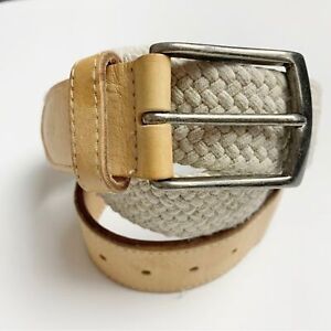 Reiss Size Medium 35" Ivory Braided Leather Accent Belt