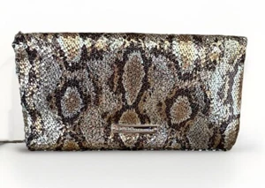 Y2K Snakeskin Sequin Fold Over Clutch Purse Bag Brown Gold BCBGeneration - Picture 1 of 15