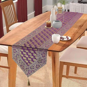 Indian Silk Table Runner Elephant Print Vintage Kitchen Decor Runner 14X80"Inch - Picture 1 of 5