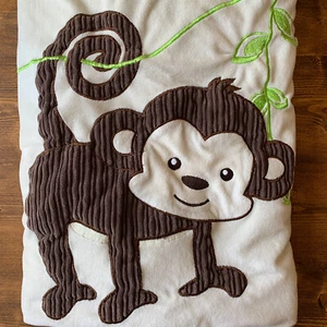 Little Miracles Monkey Baby Blanket White Green - Picture 1 of 7