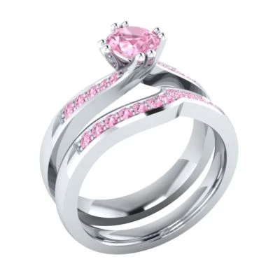 Juego de anillos nupciales de plata 925 solitario de diamantes creados en laboratorio redondo rosa bebé de 2,50 quilates Foto 1 de 4