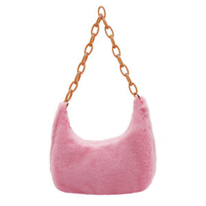 Fashion Women Hobos Shoulder Underarm Bag Autumn Winter Plush Pure Color Handbag