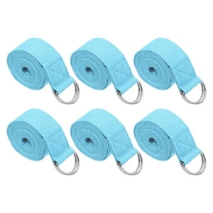 6Pcs 8 Feet Cotton Yoga Strap Belt Stretch Bands with D-Ring Buckle, Sky Blue - Picture 1 of 5