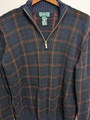 Suéter Lauren Ralph Lauren Azul Marino Rojo Cuadros 1/2 Cremallera Foto 1 de 4