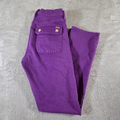 Pantalones de mezclilla Juicy Couture para mujer 28 púrpura recto elástico dorado bolsillo con botones Foto 1 de 4
