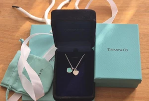 Authentic Tiffany Blue® Enamel Double Heart Tag Pendant Sterling 925 - Picture 1 of 16