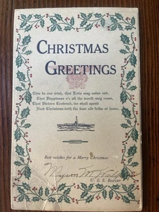 1918 WWI Christmas Postcard U.S.S. Beaver Canal Zone Panama Postmark Navy - Picture 1 of 9