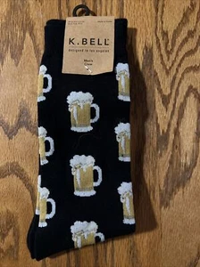MENS K.BELL BEER MUG BLACK CREW SOCKS ONE SIZE (SHOE SIZE 6.5 -12) - Picture 1 of 3