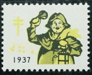 ERROR 1937 CHRISTMAS SEAL STAMP MISSING BLUE AND RED COLORS - Picture 1 of 2
