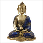 Oświecony mosiądz Buddy 25cm 2,8kg niebieskozłoty Budda medytująca Ashtamangala