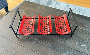 Vintage Metal Wine Rack, Vintage Iron Wine Rack, Red And Black MCM Wine Rack - Picture 1 of 4