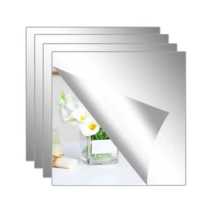 4Pcs 30X30cm Mirror Tiles Wall Sticker Square Self Adhesive Stick On Home Decor - Picture 1 of 7