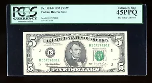 DBR 1995 $5 FRN New York Fr. 1985-B PCGS 45 PPQ Serial B50757820E - Picture 1 of 2