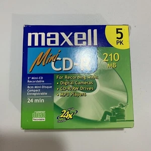 5 Pack Maxell Mini CD-R 210 MB 24 Min NEW SEALED - Picture 1 of 3
