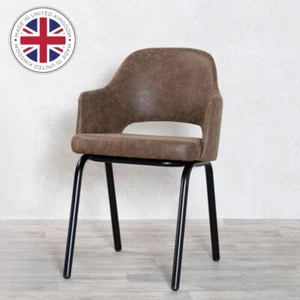 BROWN DINING CHAIR FAUX SUEDE/LEATHER RESTAURANT CAFE CHAIR WITH BLACK FRAME - Picture 1 of 8