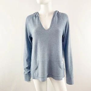 Maglione Soul Cycle blu chiaro manica lunga con cappuccio taglia S casual scollo a V teschio - Foto 1 di 8