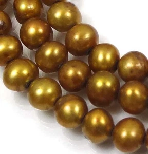 "Cuentas redondas lisas de patata perla de agua dulce genuina de bronce A+ 5 mm de 14" - Imagen 1 de 3
