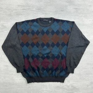 Vintage 90s Consensus Sportswear Geometric Sweater Size Medium Gray Pull Over - Picture 1 of 5