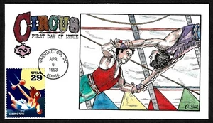 USA, SCOTT # 2752, COLLINS HANDPAINTED FDC COVER 1993 CIRCUS TRAPEZE ARTIST - Picture 1 of 1