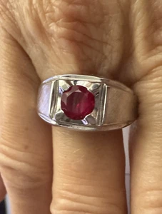 Men’s vintage Simulated Ruby sterling silver ring size 12.5 - Picture 1 of 14