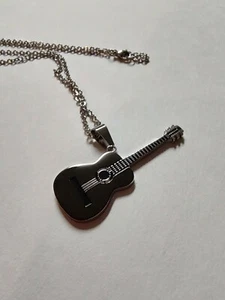 Black Accustic Guitar Pendant Chain Necklace Stainless Steel music rock punk 003 - Picture 1 of 5