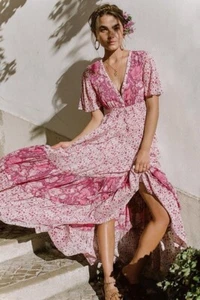 Spell & The Gypsy Winona Maxi Dress Gown Berry Pink SIZE XS Boho Floral Print - Picture 1 of 14
