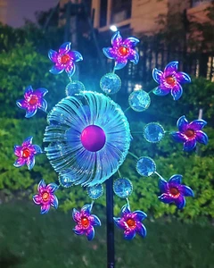 Solar Flower Wind Spinners for Yard Garden 40 Inch Metal Solar Windmill Decor - Picture 1 of 11