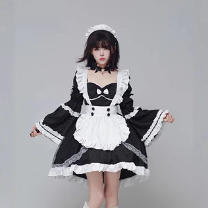 Womens Maid Dress Victorian Maid Costume Midi Dress Lolita Dresses Housekeeper - Picture 1 of 33
