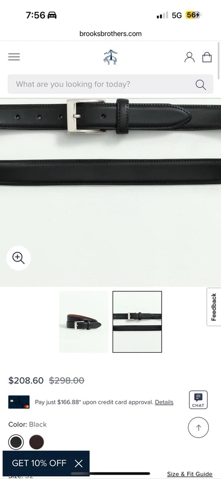 Cinto de Couro Brooks Brothers Cordovan – Fivela de Latão de Couro Horween Preto EUA - Imagem 1 de 4