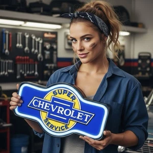 Chevrolet Super Service LED Neon Wall Sign Vintage Garage Bar Man Cave Decor - Picture 1 of 7