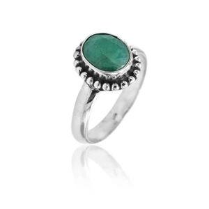 Corundum Emerald Gemstone 925 Ring Size 6 2.4g - Picture 1 of 7
