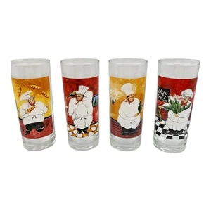 Vintage Set of 4 Ocean Thailand Fat Chef Tall Drinking Glasses 14oz Bistro - Picture 1 of 7