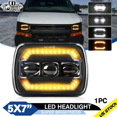 For Chevy Express Cargo Van 1500 2500 3500 7x6'' 5x7 LED Headlight Hi/Lo DRL DOT - Image 1 of 4