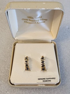 Pendientes de diamantes y zafiros genuinos 18 kgp Foto 1 de 4
