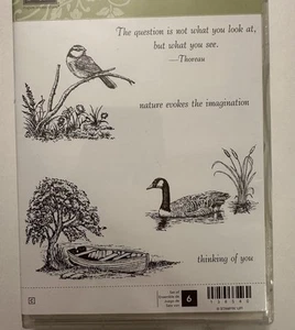 Stampin Up! Moon Lake Rubber Stamp Set of 6 stamps. Wetlands Birds Boats Geese - Picture 1 of 4