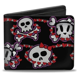 Bi-Fold Wallet Cute Skulls w/Hearts - Picture 1 of 8