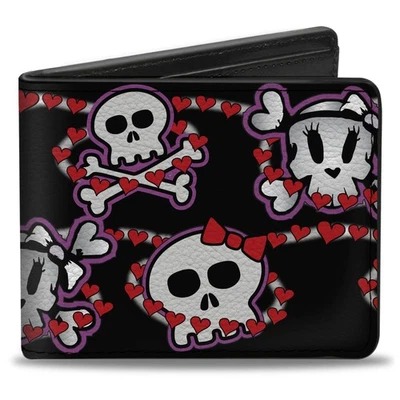Bi-Fold Wallet Cute Skulls w/Hearts - Image 1 of 4