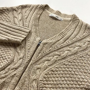 Woolrich Interlaken Marled-Yarn Cable Cardigan Sweater Womens Large Cotton Wool - Picture 1 of 15