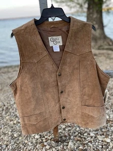 Vintage Cripple Creek Mens Suede Vest LT Brown Western Rodeo Snaps Front Pockets - Picture 1 of 6