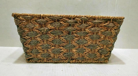 Vintage Handmade Braided Woven Basket Sturdy Metal Frame Cover