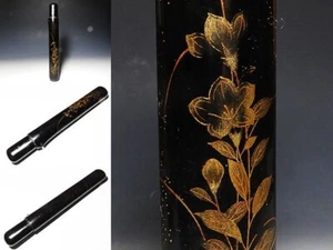 Tubo de campanario antiguo japonés Maki-e japonés antiguo Pipecase Netsuke Inro Sagemono Meiji - Imagen 1 de 7