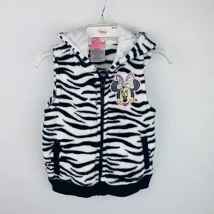 Disney Jacket Vest Girls Zip Up Fleece Zebra Striped Sleeveless Hooded 4 - Picture 1 of 5