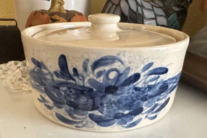 VTG Casey Pottery, Marshall, Texas. Blue Pattern Bowl, Crock. Hand Turned 7.5 “ - Picture 1 of 12
