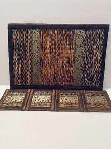Thailand Coaster And Placemat Set Thai Lace Elephant Pattern Handmade Reed - Picture 1 of 4