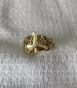 James Avery Vintage 14K Yellow Gold Flower & Butterfly Ring Size 2.875 - Picture 1 of 6