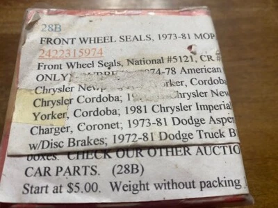 AMC DODGE CHRYSLER PLYMOUTH 1973-1981 2 SELLOS DE RUEDA DELANTERA NUEVO CARGADOR CORONA Foto 1 de 2