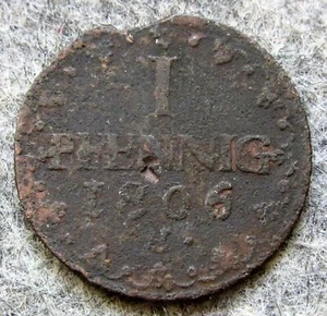 Saxony Albertinian Line German States 1806 H 1 PFENNIG, Copper km# 1000 - Picture 1 of 6